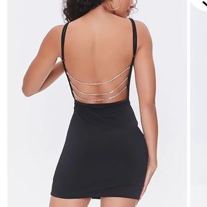 Rhinestone Open-Back Black Mini Dress